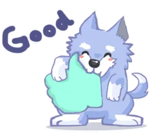 👍 2e63218e Good wolf, duim omhoog, schattig, positief, dier, illustratie telegram sticker