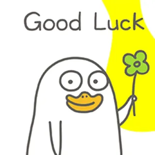 😀 09df7b83 Good Luck veel geluk, cartoon, eend, klavertje vier, groet, geluk telegram sticker
