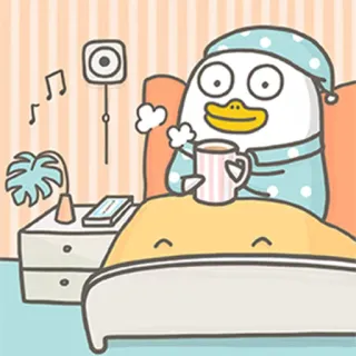 😪 2c5bdad6 eend, cartoon, slaperig, koffie, ochtend, schattig telegram sticker