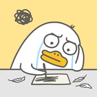 😫 e7e95af5 eend, schrijven, huilen, cartoon, verdrietig, veer telegram sticker