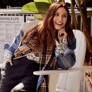 ◾️ ef095d76 SAVING A LIFE RESCUE BREATHING & CPR wanita, jaket denim, potret, kotak-kotak, duduk, perawatan darurat, CPR telegram sticker