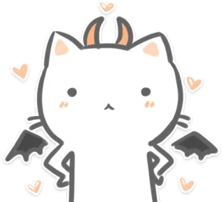 ❤ 1a466dec chat, diable, coeurs, mignon, autocollant, kawaii, dessin animé telegram sticker