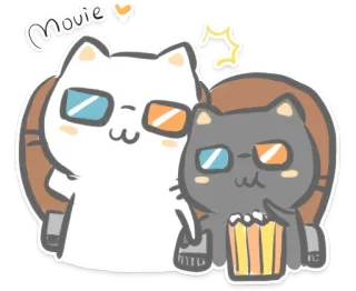 🎬 7d490d71 Movie chat, film, popcorn, 3D, lunettes, dessin animé telegram sticker