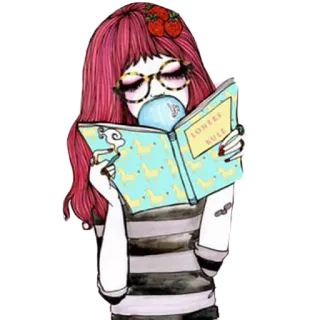 👩 97c30216 LONERS RULE girl, book, reading, loner, rule, glasses, cute telegram sticker