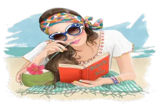 😍 a07a38b2 Lessons of Life beach, girl, book, coconut, vacation, summer, reading, sea, sunglasses telegram sticker