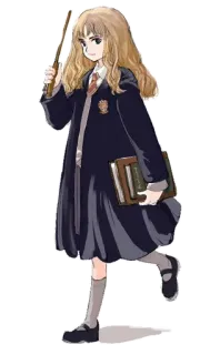 🚶 724273e8 Hermione Granger Harry Potter ハーマイオニー・グレンジャー, ハリー・ポッター, 魔法, 魔法使い, 杖, 制服, 本, アニメ telegram sticker
