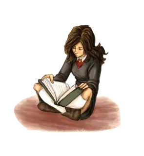 🤓 e7ab023b Hermione Granger Harry Potter ハーマイオニー・グレンジャー, ハリー・ポッター, 読書, 本, 魔法使い, 魔女, 学校 telegram sticker