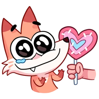 🍭 c6425e31 renard, animal, cœur, amour, sucette, dessin animé, mignon telegram sticker