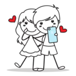 📱 adc71b95 Paar, Liebe, Strichmännchen, Cartoon, Beziehung, Romantik, Herz, Selfie telegram sticker