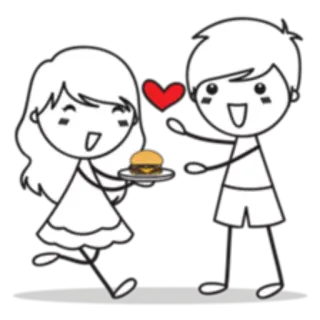 🥓 fa5ad8a2 paar, liebe, burger, cartoon, strichmännchen, essen, herz telegram sticker