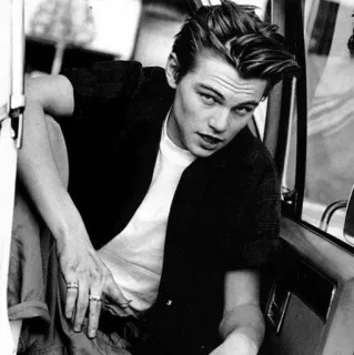 ⛓ 02ad10eb Leonardo DiCaprio ลีโอนาร์โด ดิคาปริโอ, นักแสดง, หนุ่ม, ภาพเหมือน, ขาวดำ, คนดัง telegram sticker