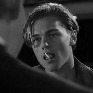 ⛓ 81e1c378 ลีโอนาร์โด ดิแคพริโอ, สูบบุหรี่, ขาวดำ, บุหรี่, นักแสดง telegram sticker