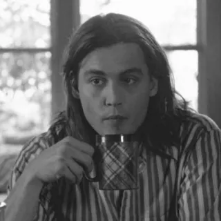 ⛓ adbeb6b8 ผู้ชาย, ภาพเหมือน, กาแฟ, ดื่ม, ผมยาว telegram sticker