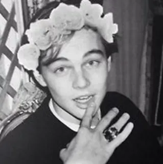 ⛓ c72194c0 Leonardo DiCaprio ลีโอนาร์โด ดิแคพริโอ, นักแสดง, คนดัง, มงกุฎดอกไม้, หนุ่ม, ภาพเหมือน telegram sticker