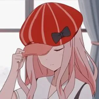 💖 232f3b5c anime girl, pink hair, hat, cartoon, cute, anime style telegram sticker