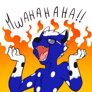 🤣 0d514a87 MWAHAHAHA!! cartoon, evil laugh, villain, fire, gloves, dog, meme telegram sticker