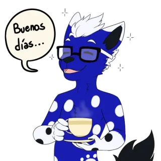 😃 358c212a Buenos días... furry, anthropomorphic, dog, coffee, morning, good morning, greeting telegram sticker