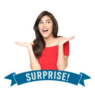 😯 8258736e SURPRISE! 惊喜, 女人, 兴奋, 开心, 红衬衫 telegram sticker