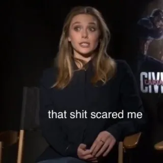 🧋 9525d357 that shit scared me เอลิซาเบธ โอลเซน, กลัว, สัมภาษณ์ telegram sticker