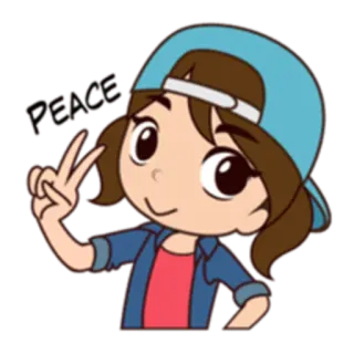 🙂 1e5252b7 PEACE pokój, dziewczyna, kreskówka, naklejka, znak pokoju, kapelusz telegram sticker
