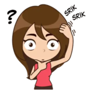 🤔 60f97cce srik srik zdezorientowany, pytanie, myślenie, kreskówka, dziewczyna, brązowe włosy telegram sticker