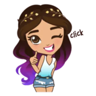 😉 6a12c9ee kreskówka, dziewczyna, mrugnięcie, słodki, kciuk w górę, brunetka telegram sticker