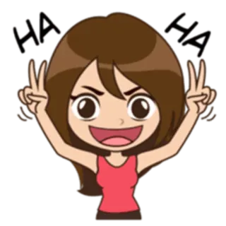 😂 fb07fe70 HA HA Kreskówka, Kobieta, Pokój, Zwycięstwo, Szczęśliwy, Radosny, Kobiecy, Zabawa telegram sticker