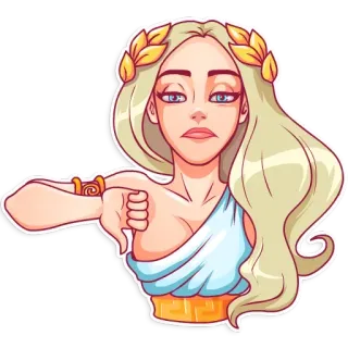 👎 57840daf donna, pollice verso il basso, non mi piace, antico, dea, cartone animato telegram sticker