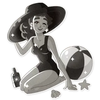🏖 2d81b130 woman, beach, summer, swimsuit, hat, beach ball, sea telegram sticker