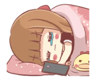 😭 13efd976 perempuan, menangis, sedih, tidur, kartun whatsapp sticker