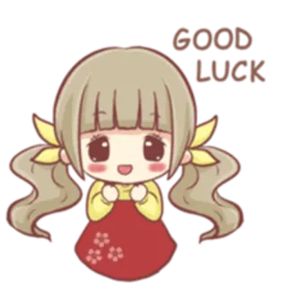 ✌ 06084036 GOOD LUCK Boa sorte, Menina, Desenho animado, Kawaii, Fofo, Incentivo telegram sticker