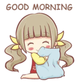 👋 2ab4218b GOOD MORNING bom dia, desenho animado, menina, almofada, fofo telegram sticker