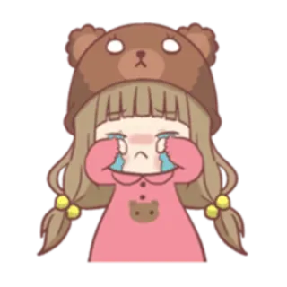 😭 494677c9 triste, chorando, garota anime, desenho animado, chapéu de urso, fofo telegram sticker