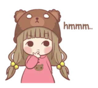 🤔 52e1e942 hmmm... menina, anime, fofo, chapéu de urso, pensando, hmmm telegram sticker
