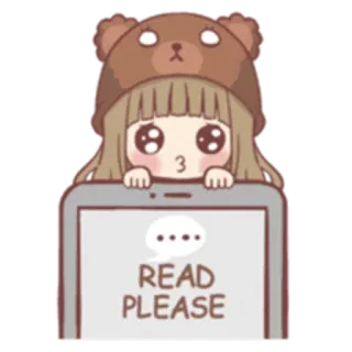☝ 559c3e60 READ PLEASE Desenho animado, Menina, Chapéu de urso, Ler, Por favor, Mensagem telegram sticker