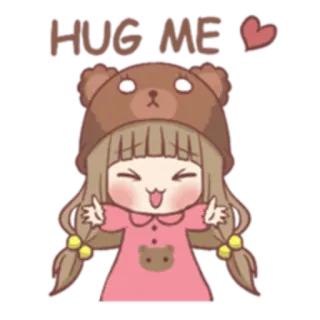 🤗 7e6aee6c HUG ME abraço, fofo, menina, urso, kawaii, amor, carinho telegram sticker