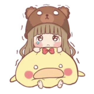 😢 850ea89d fofo, garota anime, kawaii, triste, chapéu de urso, pato, adesivo, desenho animado telegram sticker