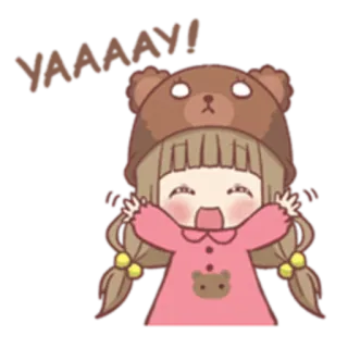 🙌 d529d3ac YAAAAAY! desenho animado, menina, feliz, celebração, oba, animada, chapéu de urso telegram sticker