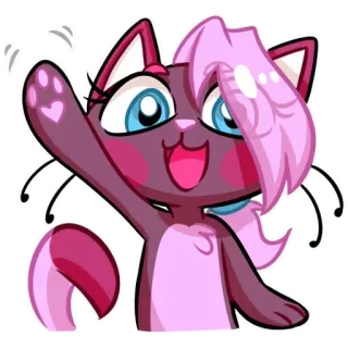 👋 d0751362 고양이, 새끼 고양이, 귀여운, 만화, 친절한, 손 흔드는, 분홍색, 보라색 telegram sticker