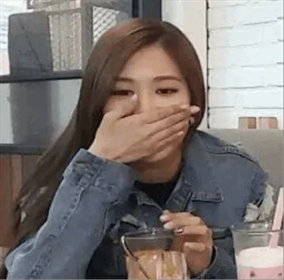 🌙 04eaf06f woman, covering mouth, shocked, surprised, reaction, person, denim jacket, embarrassed telegram sticker