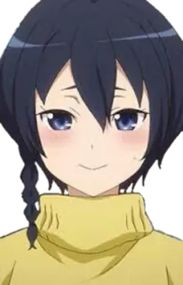 ☺️ ea6865b1 ragazza anime, capelli corti, sorridente, maglione giallo telegram sticker
