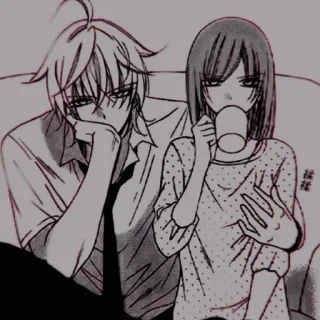 🩺 1a76a01b anime, couple, manga, sitting, together, drinking telegram sticker