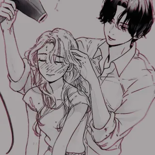 🩺 37f3301c hair, couple, hairdryer, love, cute telegram sticker