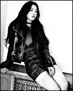 🍩 a1ec3402 mujer, chaqueta de cuero, falda, retrato, moda, chica telegram sticker