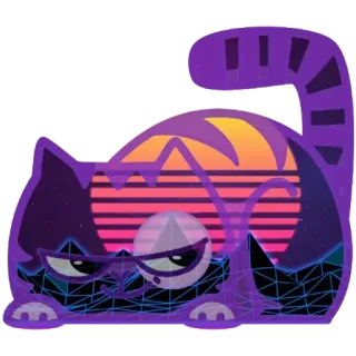 😏 7bb0683d gato, synthwave, retro, años 80, morado, geométrico, dibujo animado, animal telegram sticker