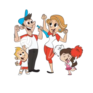 👨 08b15362 keluarga, kartun, olahraga, pemandu sorak, bola voli, perayaan, bahagia telegram sticker