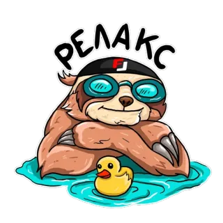 😋 55b83a34 PEЛAKC ленивец, отдых, плавание, утка, бассейн, милый, мультфильм whatsapp sticker