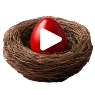 👍 0b308c58 鸟巢, 巢, 蛋, 红鸡蛋, 播放按钮, 视频, 播放, 符号 telegram sticker