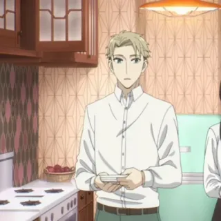 🪁 780a1c2a Loid Forger Spy x Family Anime, Spia, Famiglia, Biondo, Uomo, Completo, Cucina, Cucina telegram sticker