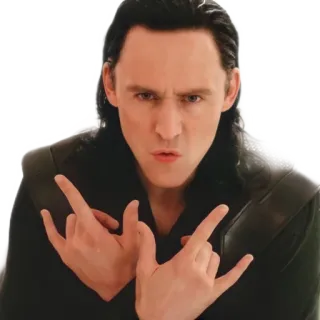 🤟 364834d2 Loki Loki, Tom Hiddleston, Bösewicht, beleidigende Geste, Marvel, Superheld, Charakter whatsapp sticker